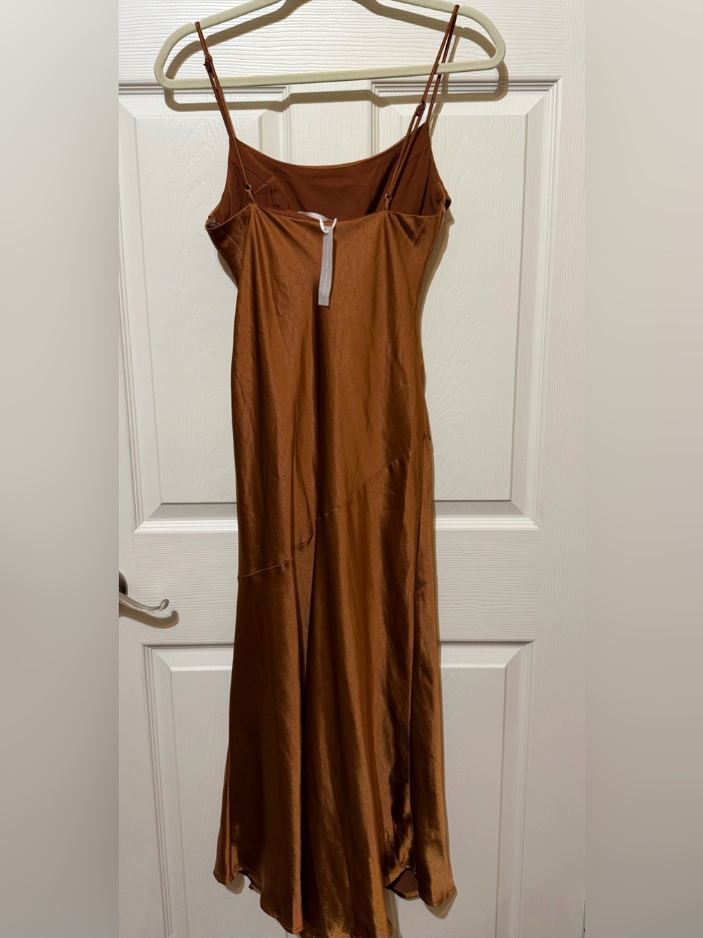 Brand New Selfie Leslie Satin Cowl Slip Midi Dress in Rust - Picture 3 of 5